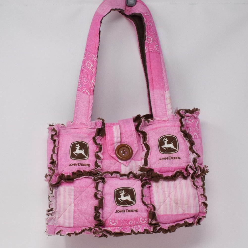 John Deere Handmade Purse Quilt Pink Brown White